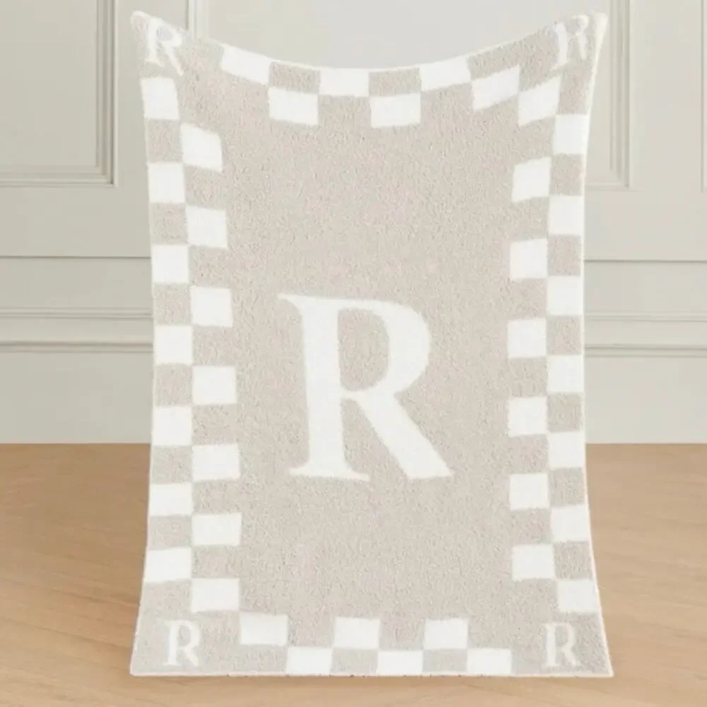 Styled Collection Monogram Initial “R” Baby Nursery Stroller Blanket Taupe‎ NEW